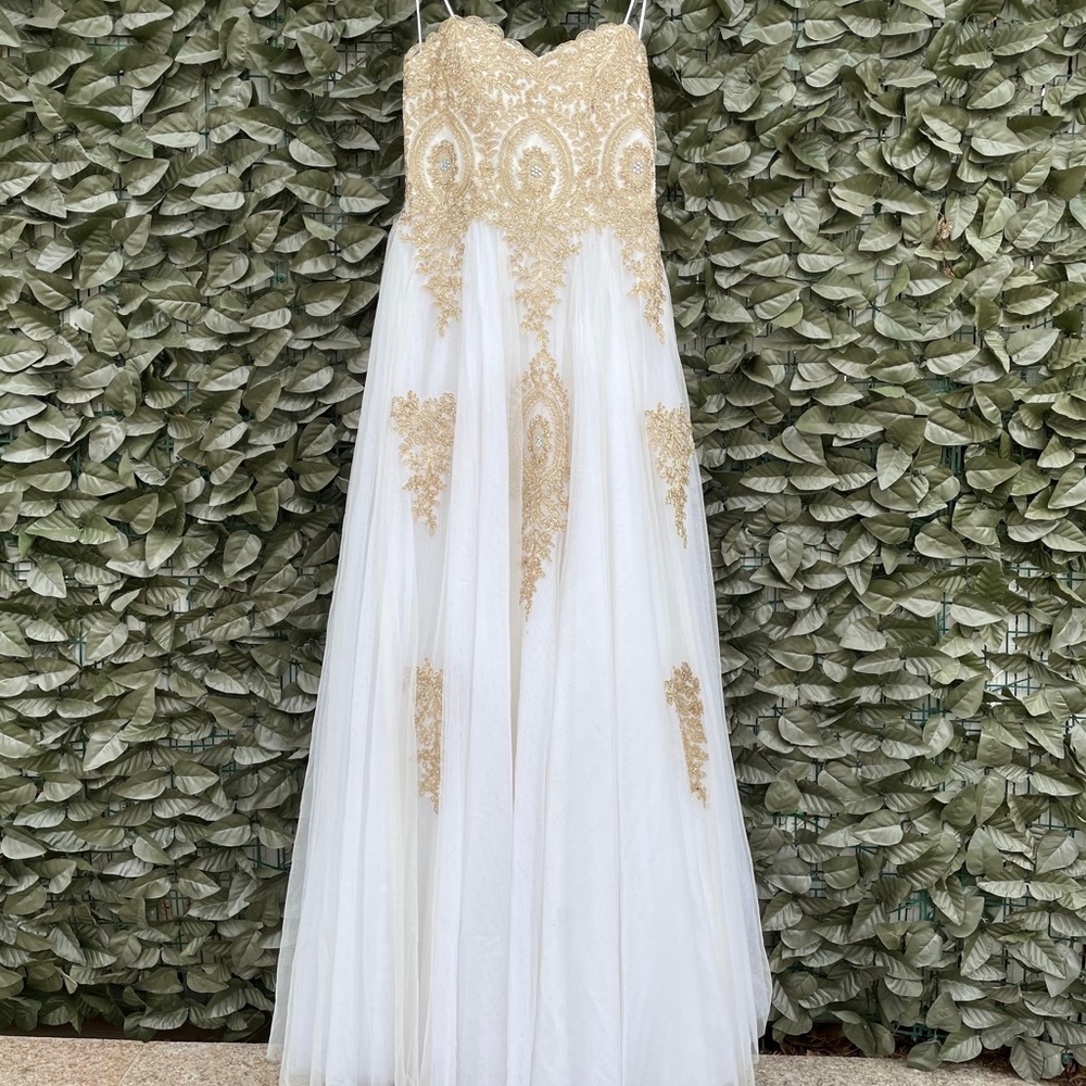 Ivory Gown with Gold and Crystal Design - Juniors